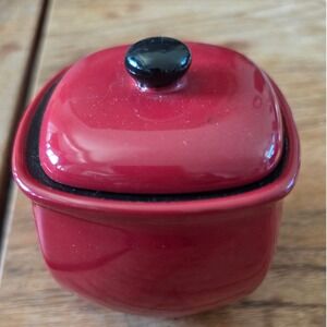 VTG Corelle Hearthstone Chili Red Square Lidded Sugar Bowl Stoneware
